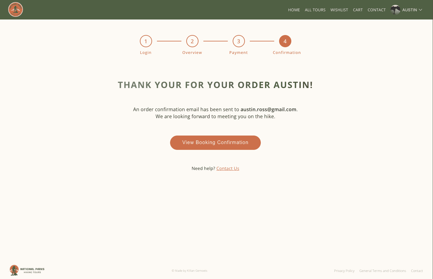 Confirmation page