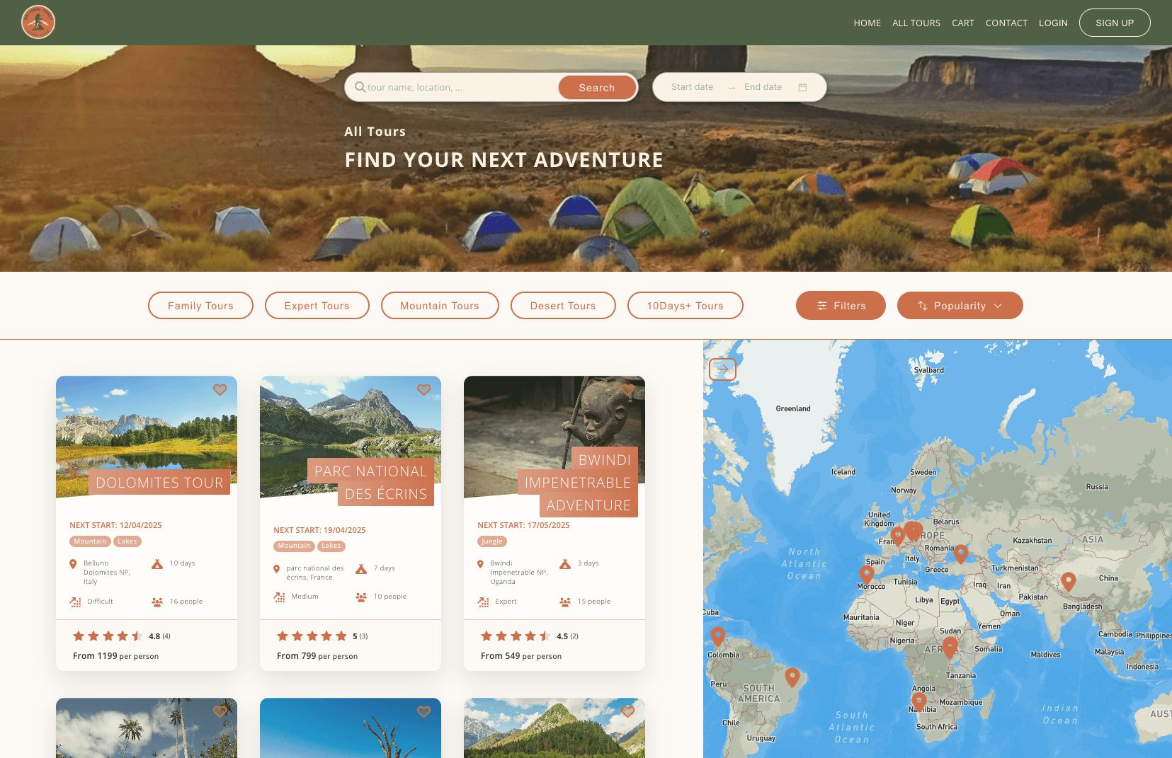 Tours search page