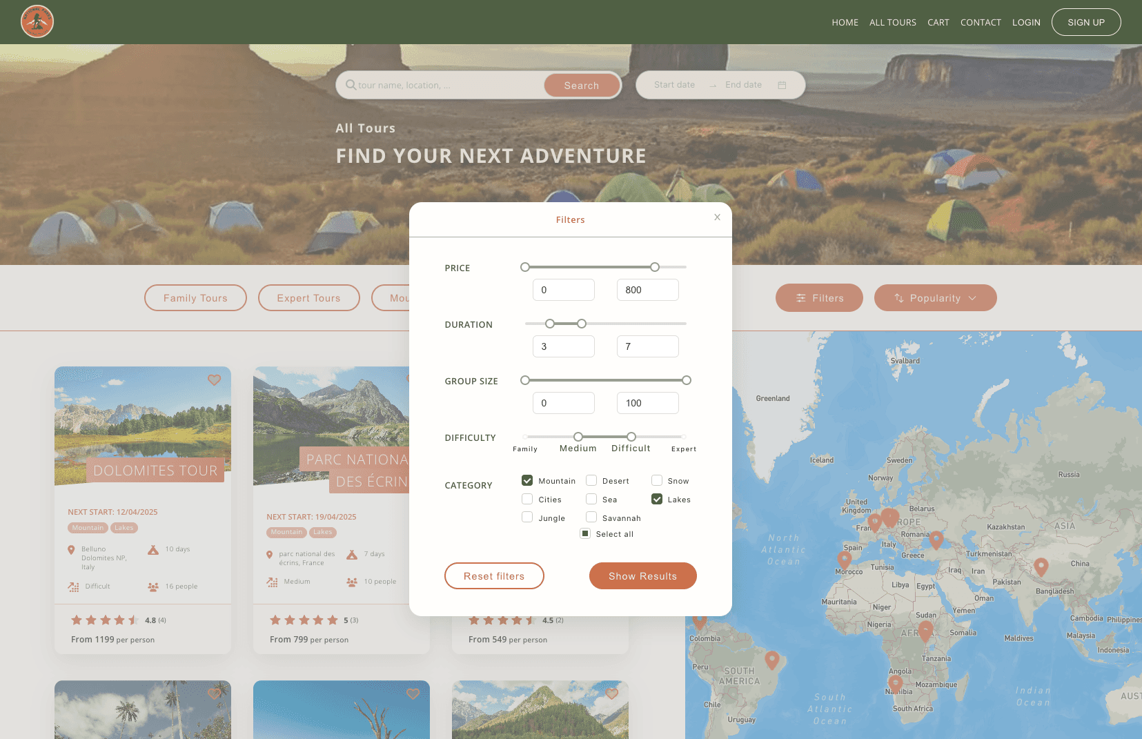 Advanced filters modal