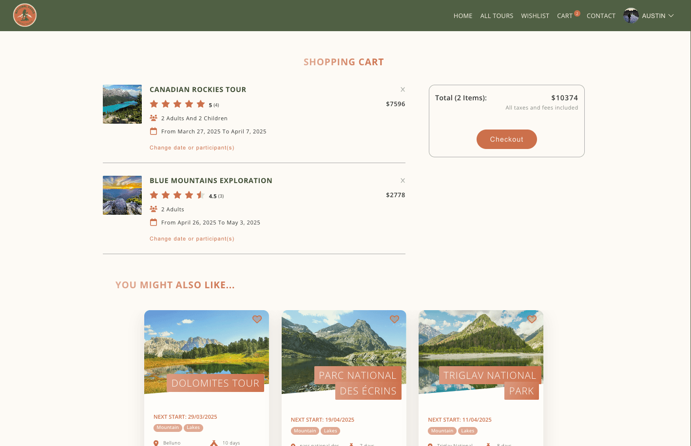 Shopping cart page